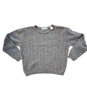 Valerie Stevens Lambswool Gray Textured Knit Crewneck Sweater Sz Petite S